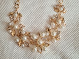 Kette für Kleid Fasnacht Gold Perlen