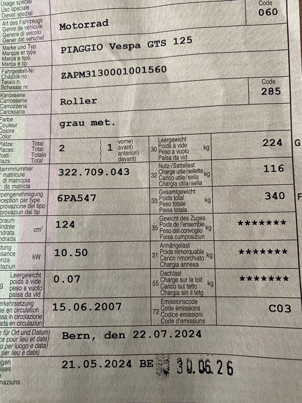Piaggio Strasse: Verkaufe PIAGGIO VESPA GTS 125 ROLLER – Gebraucht aus Frutigen von urs_bgh7 6