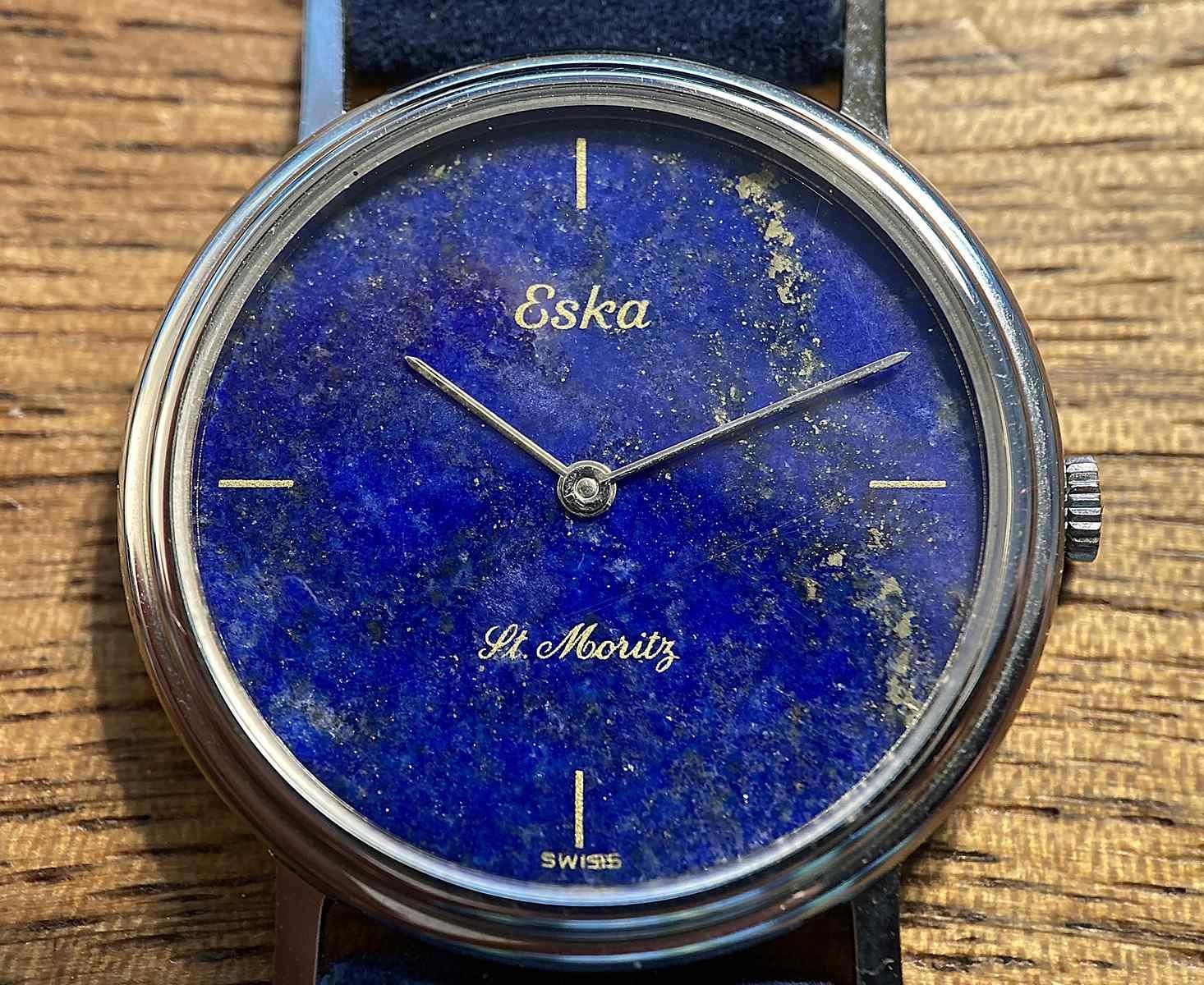 Orologi: ESKA St. Moritz vintage ultra thin lapis lazuli "night sky" – Usato da Luzern venduto da ChronoScope6004 5