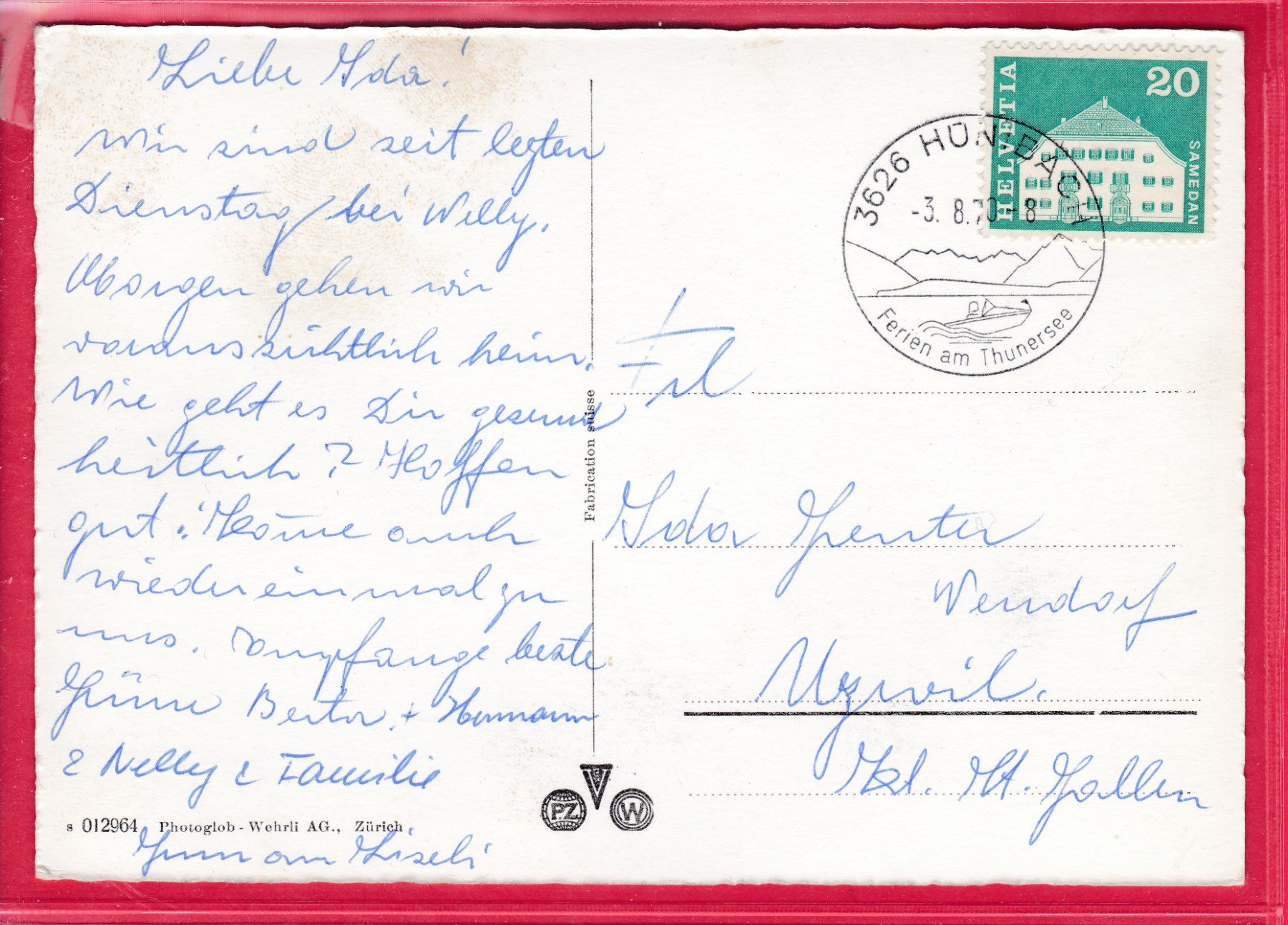 Cartes postales: OBERDIESSBACH, 3.8.1970 – D'occasion à Oberrieden par Gebirgsstelze 1