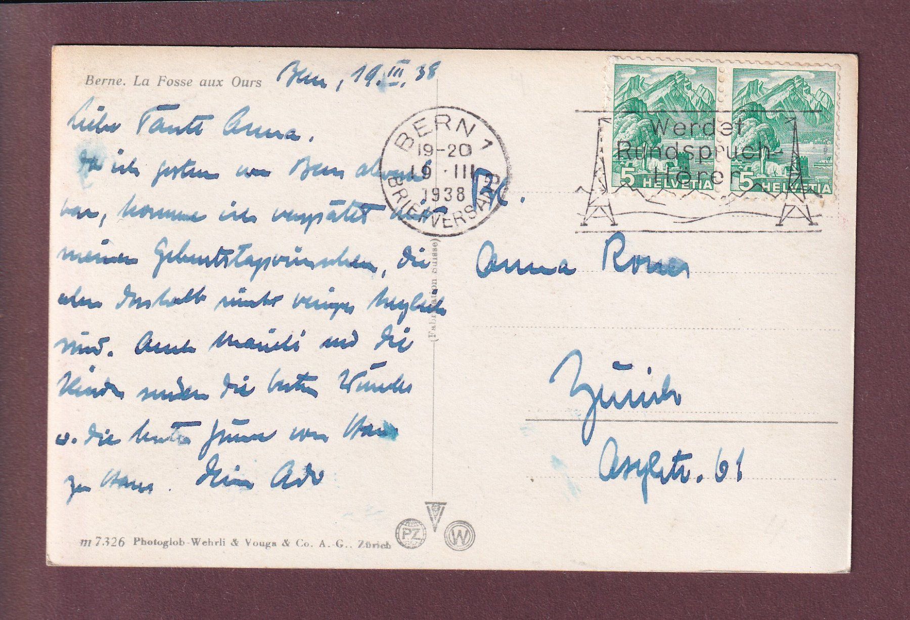 Cartoline postali: BERN - Bärengraben - 1938 – Usato da Pully venduto da nicecards 1