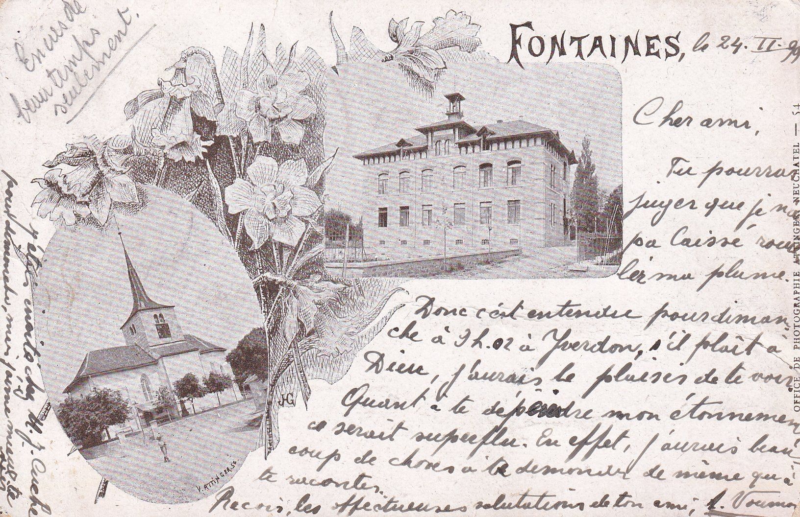 Cartoline postali: Fontaines  NE         en 1 8 9 9 – Usato da Brig venduto da Valcards54