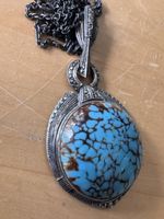 Pendentif Art Déco Allemand 1920 en Argent 800, Turquoise Nt