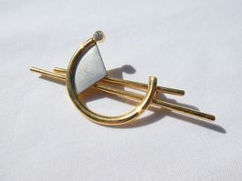 Vintage Brosche, goldfarben, mit Zirkonie