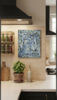 Gemälde Blau Grau handmade 24×30×4
