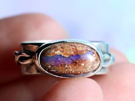 SALE! SPIRA LAVANDINA Silberring mit Feueropal · EU 53 - 54