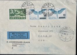 Schweiz Flugpost 1938 Basel–Prag Flugplatz-Ankunftstempel