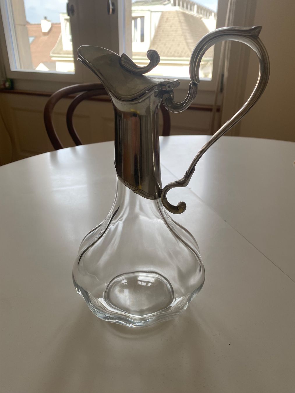 Caraffe: Elegante Glaskaraffe mit Silberaufsatz – Usato da Basel venduto da NormaJean01