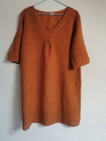 Elegantes Leinen Kleid, Oversized, Braun, Vintage Look