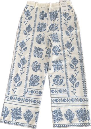 Zara Hose weiss blau bestickt Grösse XS neu mit Etikett