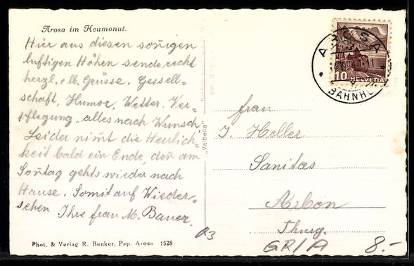 Cartes postales: AK Arosa, Im Heumonat – D'occasion à Berlin par bartko-reher 1
