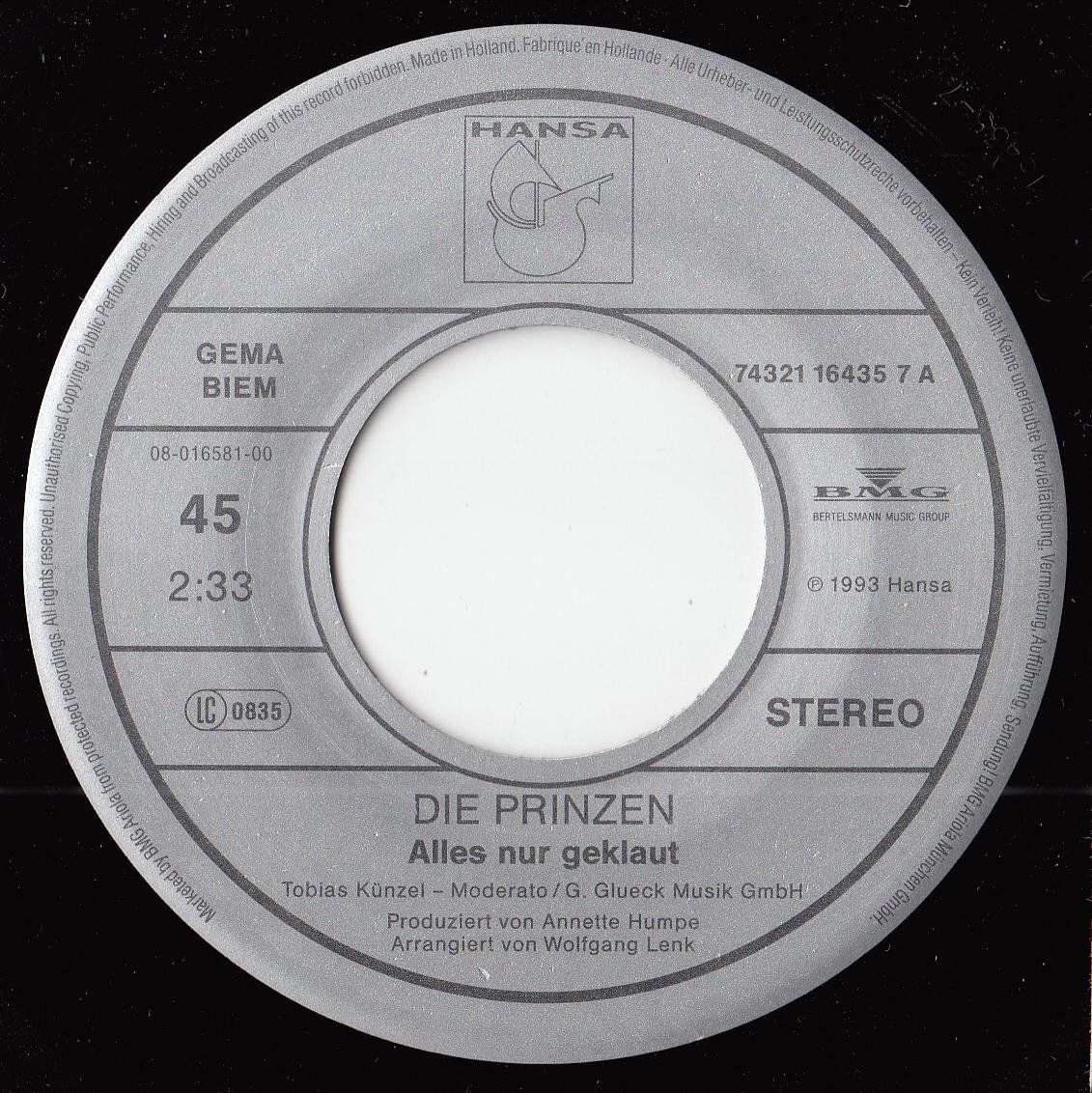 Dischi in vinile: Die Prinzen Vinyl Single von 1993 – Usato da Volketswil venduto da Abcrecords 2