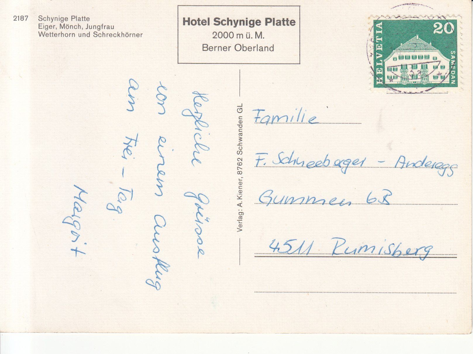 Cartoline postali: Schynige Platte 1967 – Usato da Bürglen TG venduto da StampGraf 1