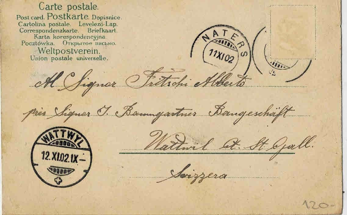 Cartoline postali: Gruss aus Naters 1902 – Usato da Sulz AG venduto da Oberdanne8 1