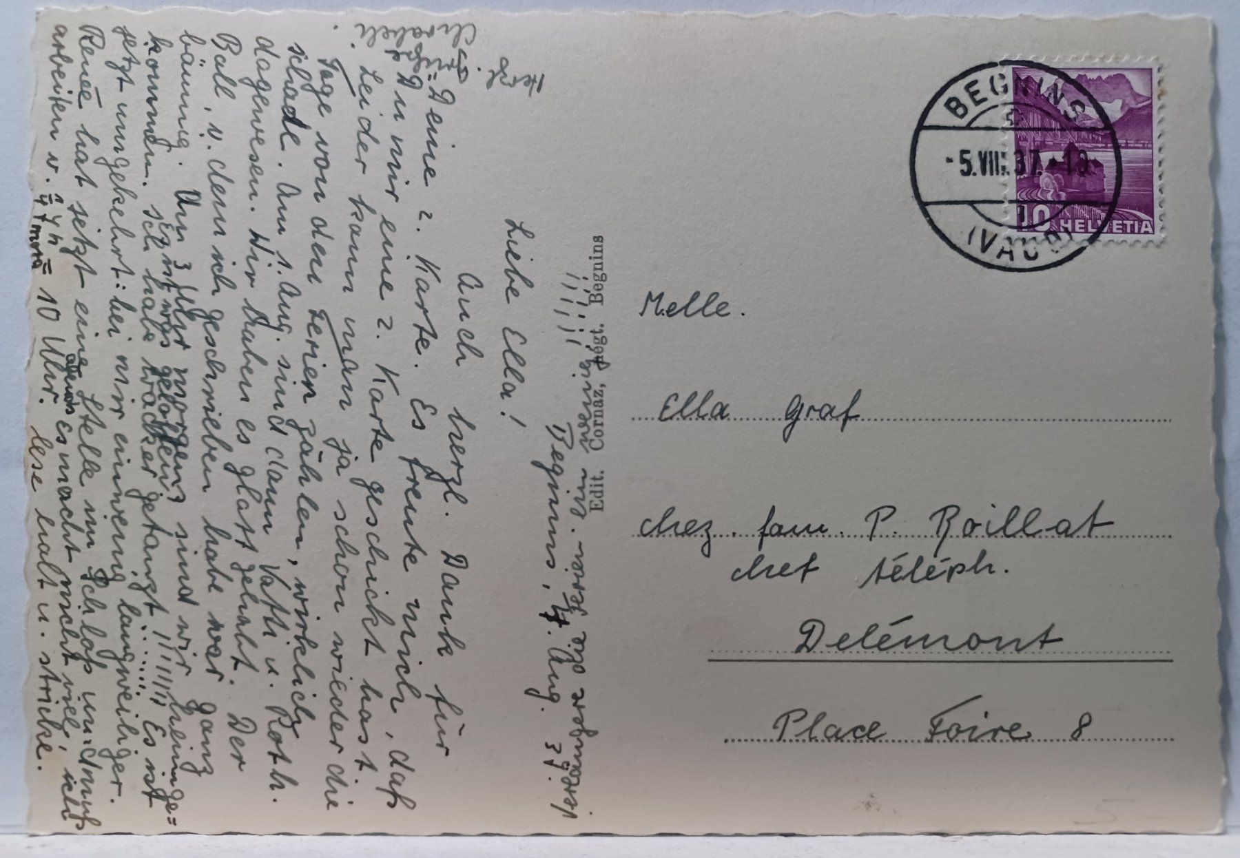 Cartoline postali: Begnins, VD, vue general, 1937, Stempel Begnins – Usato da Aarau Rohr venduto da mgvw 1
