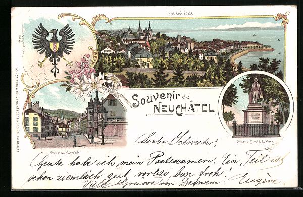 Cartes postales: Litho Neuchatel, Place du Marche, Statue – D'occasion à Berlin par bartko-reher