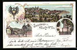 Litho Neuchatel, Place du Marche, Statue