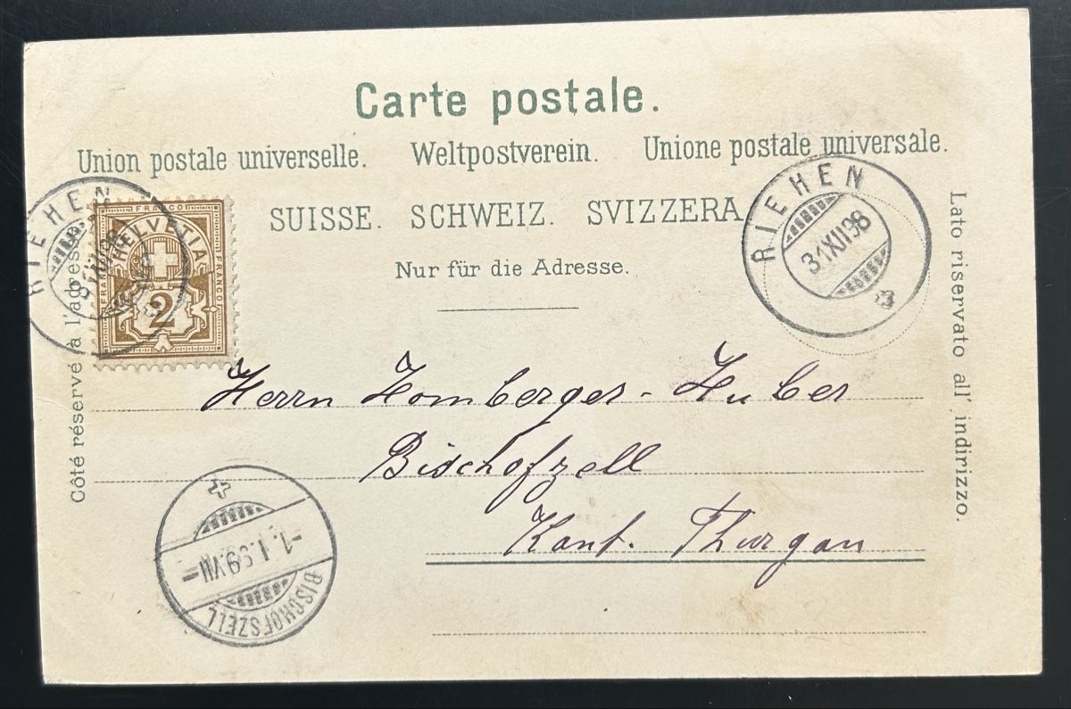 Cartoline postali: Gruss aus Riehen Litho  – Usato da Horw venduto da Tellbub 1