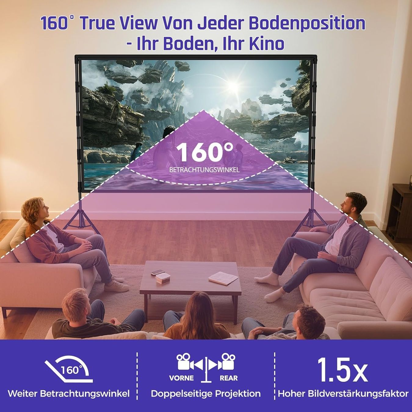 Heimkino: Beamer Leinwand 100 Zoll mit Stativ Outdoor Projektorleinwan – Neu und originalverpackt aus Schaffhausen von che_p9xl 3