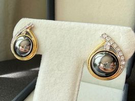✨ Vintage Ohrringe schwarzen Perlen und Strasssteinen, Clips