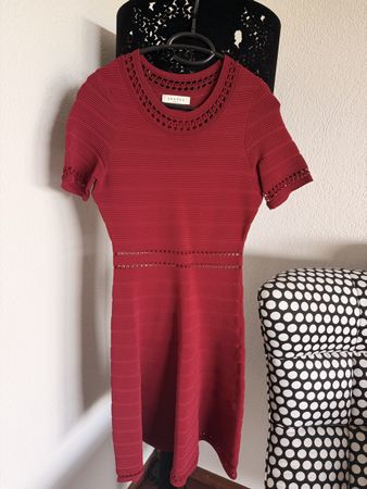 Sandro Paris Red Knit Dress with Cutout Detail Size 38