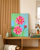 Original Hand Painted Pink Flower Canvas Art - Spring Decor!
