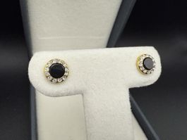 Vintage Ohrringe Schwarz+Goldfarbe mit Strasssteinen