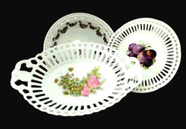 3 plats porcelaine ajourée Shabby Chic durchbrochene Platten