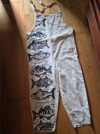 Salopette motif poisson blanc taille L