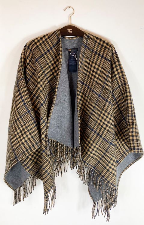 Poncho Cape Maje En Laine Mélangée - Taille Unique Beige Camel Et Gris - Occasion Très Bon état