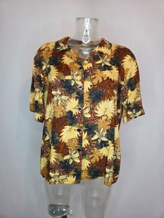 Vintage Bluse mit Blumen-Blätter Print - M/L
