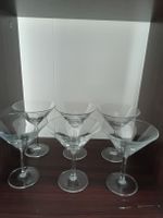 Set of 6 Martini Glasses clear glass, 14cm tall, 11cm wide