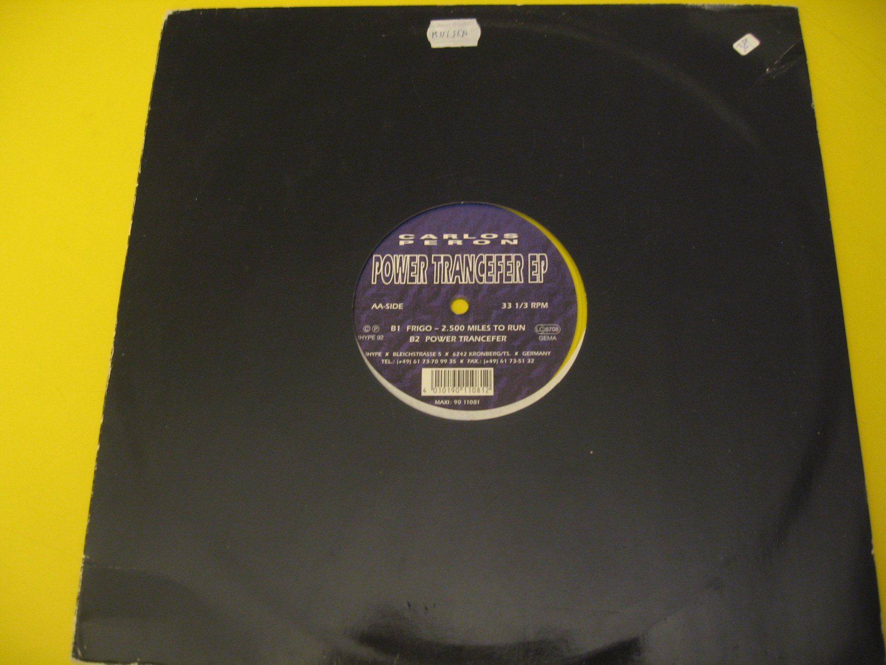 Schallplatten: Carlos Peron - 1992 - Power Trancefer EP – Gebraucht aus Zürich von Hikikomori