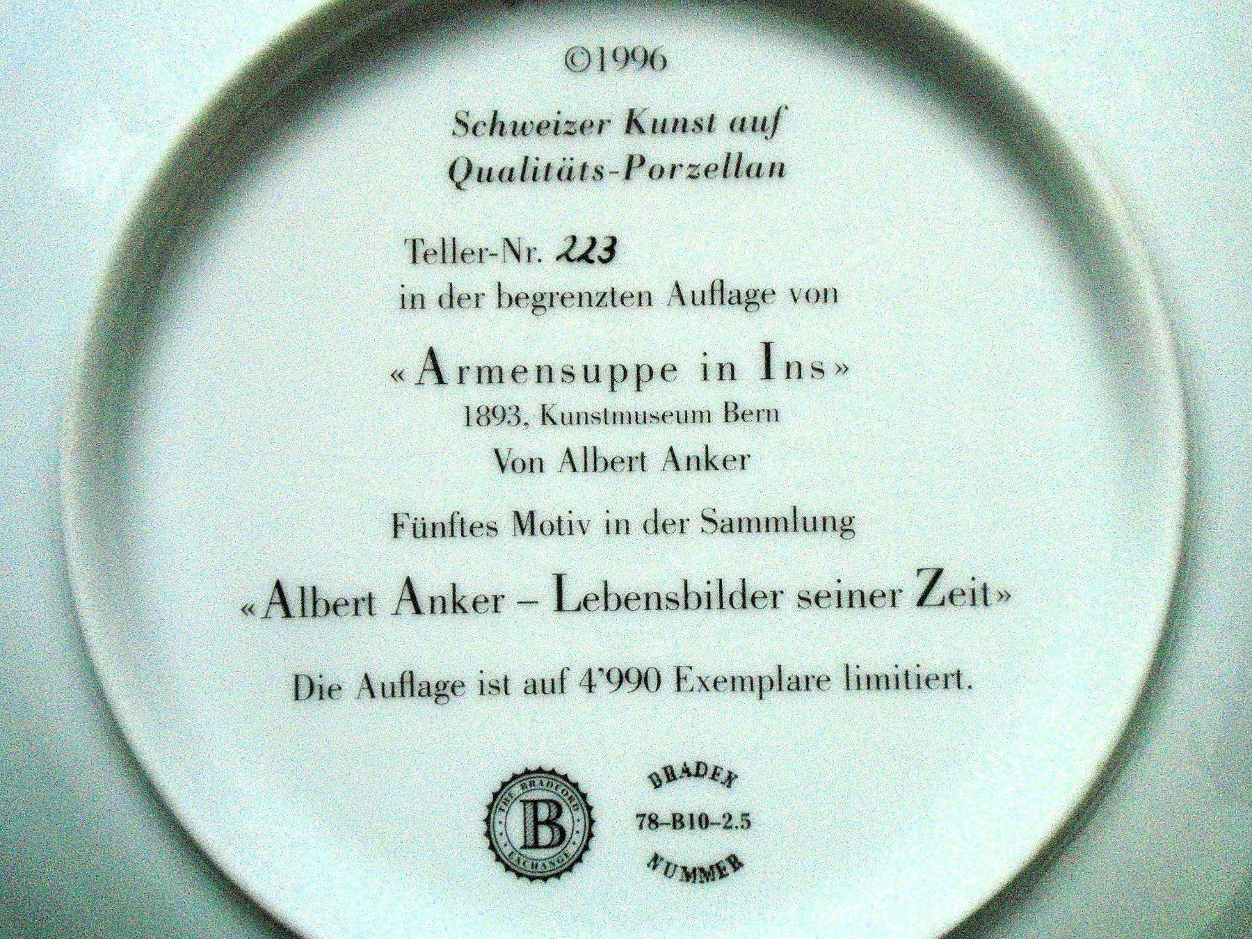 Piatti: Albert ANKER Sammelteller "ARMENSUPPE" / Wandteller – Nuovo (secondo la descrizione) da Pfeffingen venduto da Intertandem 2