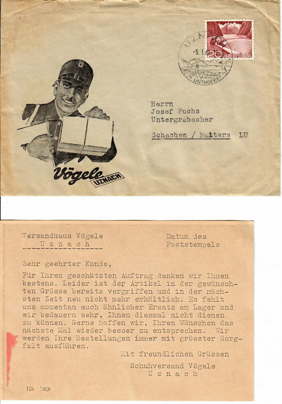 Tutti i francobolli: Brief, Vögele Uznach – Usato da Hochdorf venduto da Ziegel-16