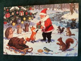 AK Postkarte Waldtiere Weihnachten Wichtel Zwerg Winter neu