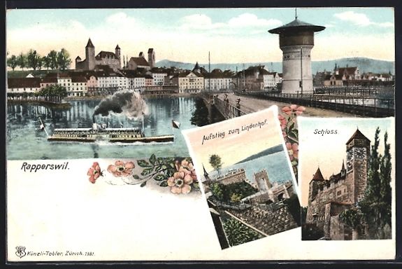 Cartoline postali: Rapperswil /SG, Ortsansicht mit Dampfer, – Usato da Berlin venduto da bartko-reher