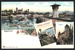 Rapperswil /SG, Ortsansicht mit Dampfer,
