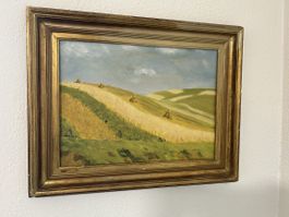 Originales Ölgemälde, Landschaft mit goldenem Rahmen🎨 (52)