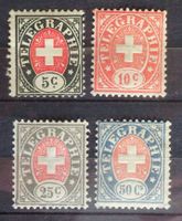 SUISSE 1881: Timbres télégraphie 5c *, 10c **, 25c *, 50c *