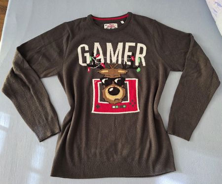 Weihnachtspullover C&A Gamer Motiv braun Grösse 170/176