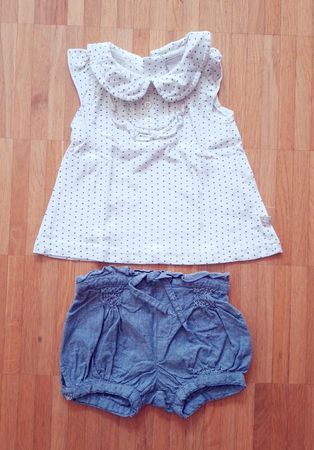 🌿🌸 Süsses Sommer- Set: Shorts & Shirt Gr. 62, blau-weiss