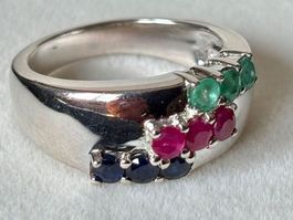 Ring Trilogie Rubin, Smaragd, Saphir, S925, Gr. 57, NEU