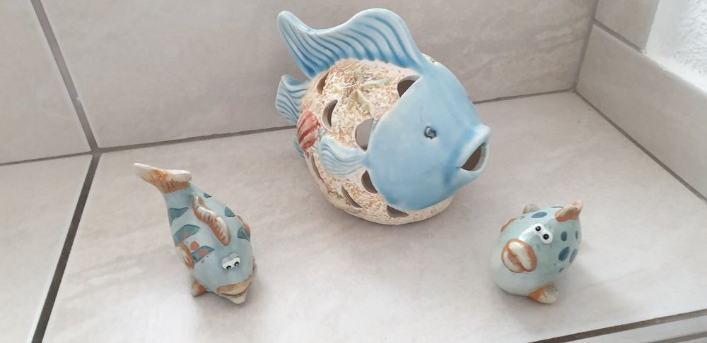 Keramik-Zierfische Set 3teilig, grosser Fisch Teelicht (Neu (gemäss ...