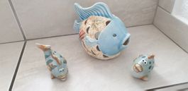 Keramik-Zierfische Set 3teilig, grosser Fisch Teelicht