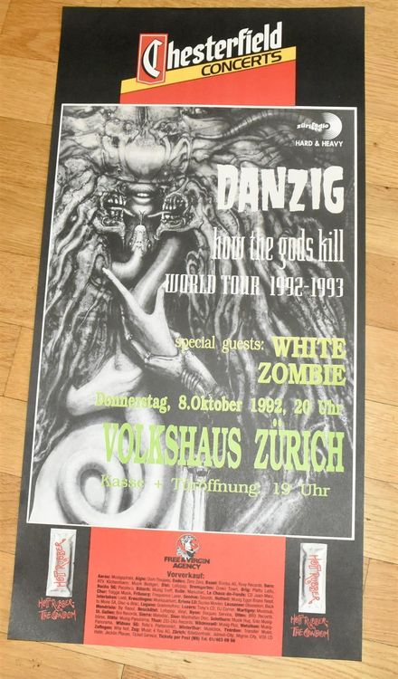 DANZIG Giger WHITE ZOMBIES Konzertplakat 1992 ZÜRICH (Gebraucht) in für ...