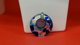Glas Anhänger rund blau mit Silber und Lila 4cm neu