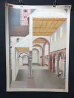 Vintage Schulwandbild Romanischer Baustil,  #E5 LxB 65.5x90c