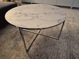 Couchtisch rund Marmoroptik Milchglas Metallgestell