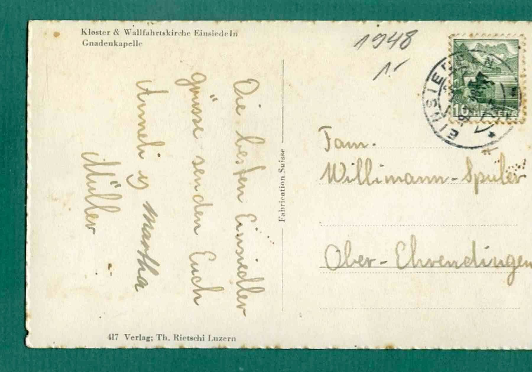 Cartoline postali: Einsiedeln, Kloster und Wallfahrtskirche, 1948, gelaufen – Usato da Sargans venduto da Hausi1951 1